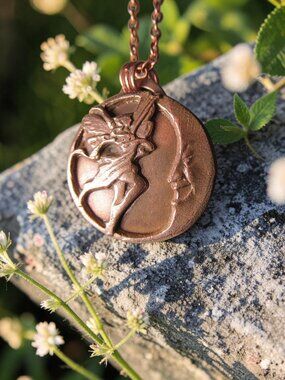 Moonlight Fairy Pendant Necklace, Hand Cast Copper